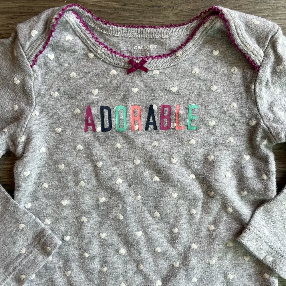 Carter’s Toddler Girl Long Sleeve Onesie Bodysuit “Adorable” Hearts 18 Month